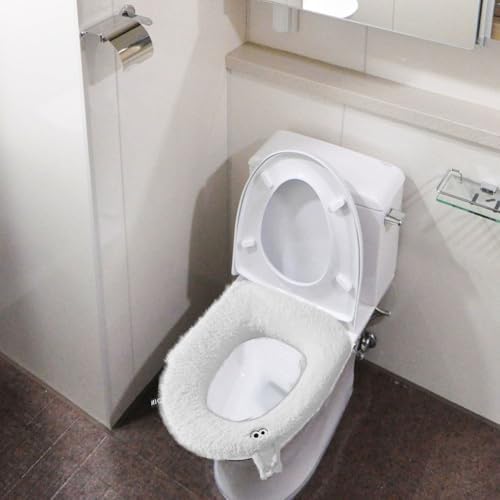 CLISPEED Winter Plush Thickened Toilet Seat Cushion Cover with Convenient Handle for Home Use, Soft Washable Toilet Seat Pad Providing Extra Warmth and Comfort - 5