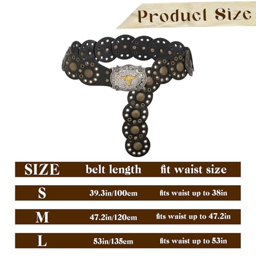 ELABEST Western Disc Belt Concho Belts Boho Cowgirl Belt Accessories for Women Jeans Dress4