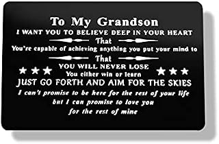 Engraved Wallet Insert Card for Grandson Gift from Grandma Grandpa,Grandson Birthday Gift,Grandparents Inspirational Grandson Gift,Grandson Graduation Gift for Men Boys Deployment Gifts to My Grandson