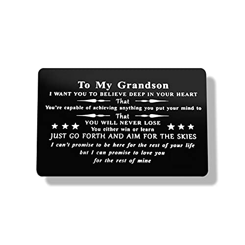 Engraved Wallet Insert Card for Grandson Gift from Grandma Grandpa,Grandson Birthday Gift,Grandparents Inspirational Grandson Gift,Grandson Graduation Gift for Men Boys Deployment Gifts to My Grandson