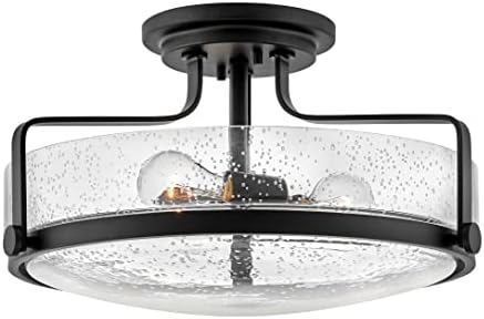 Hinkley Harper 3643BK-CS Large Semi-Flush Ceiling Light, Sleek, Retro Style, Black and Clear Seedy Glass