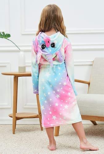 Chetosho Soft Unicorn Hooded Robe With Matching Slippers Headband And Blindfold For Girls - Pink/Blue Stars 5-6 Years #TOP2