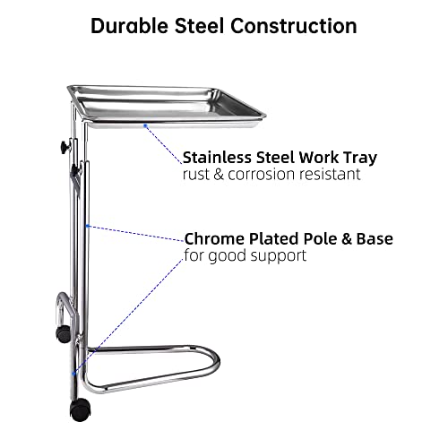 Aw Mobile Mayo Stainless Steel Adjustable Tray Stand Medical Doctor Tattoo Spa Salon Equipment 22Lbs Capacity #TOP4