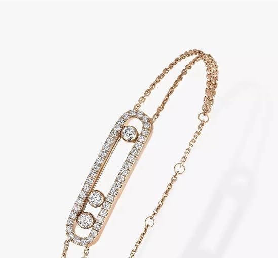 Women's crystal bracelet, 925 silver bracelet, gold rhinestone bracelet, classic smart double-layer chain stacking jewelry, three-diamond U-shaped light luxury high-end bracelet, luxurious, fashionabl3