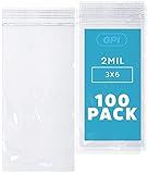 GPI - PACK OF 100 3' x 6' CLEAR PLASTIC RECLOSABLE Zip BAGS - Bulk 2 mil Thick Strong & Durable Poly Baggies With Resealable Zipper Top Lock For Travel, Storage, Packaging & Shipping.