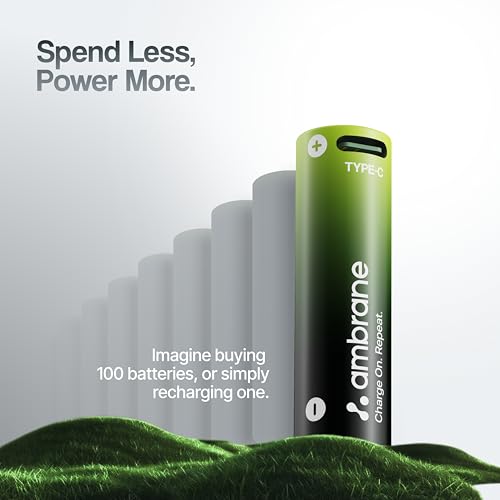 Image of Ambrane AA Type C Rechargeable Batteries, Pack of 2, 1850mAh Lithium Ion Battery, Charge with Any Type C Cable & Adapter, No Separate Charger Required, Save Environment & Money (Reneo, Green)