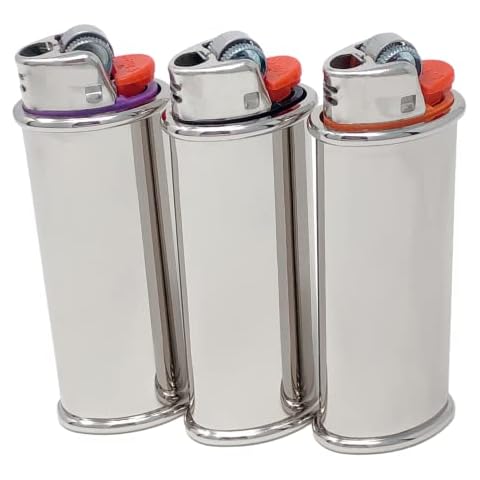 IN SELECT Premium Blank Metal Lighter Case Cover Holder Customizable DIY Lighter Pouches Fits BIC Full Size Lighter J6 in Silver Lot of 3 Cover