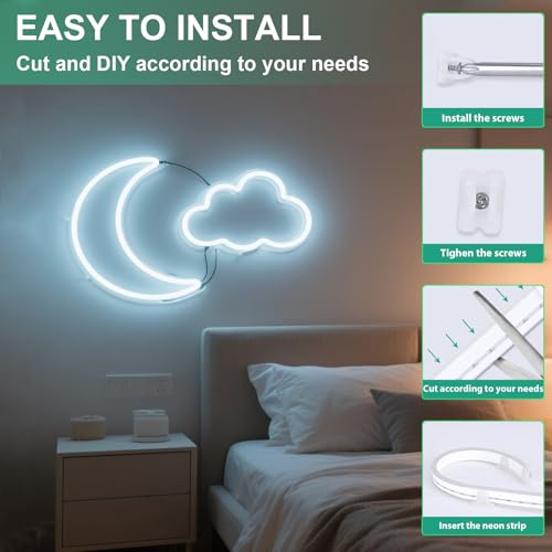Image of 3.28FT White Neon Light Strip, 5V USB White Led Strip Lights with Touch Controller, Flexible Neon Rope Light for Bedroom, Party, Home Decor, Poster Lights