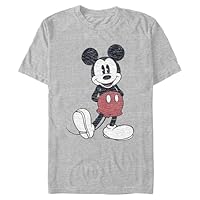 Disney Men's Full Size Mickey Mouse Distressed Look T-shirt T Shirt, Heather Grey, Small US