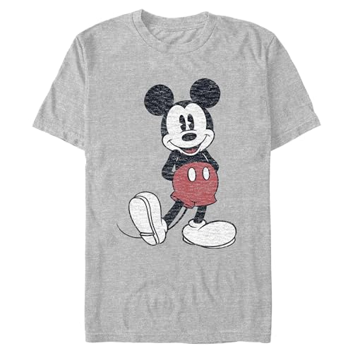 Disney Men’s Regular Full Size Mickey Mouse Distressed Look T-Shirt, Heather Grey, Medium