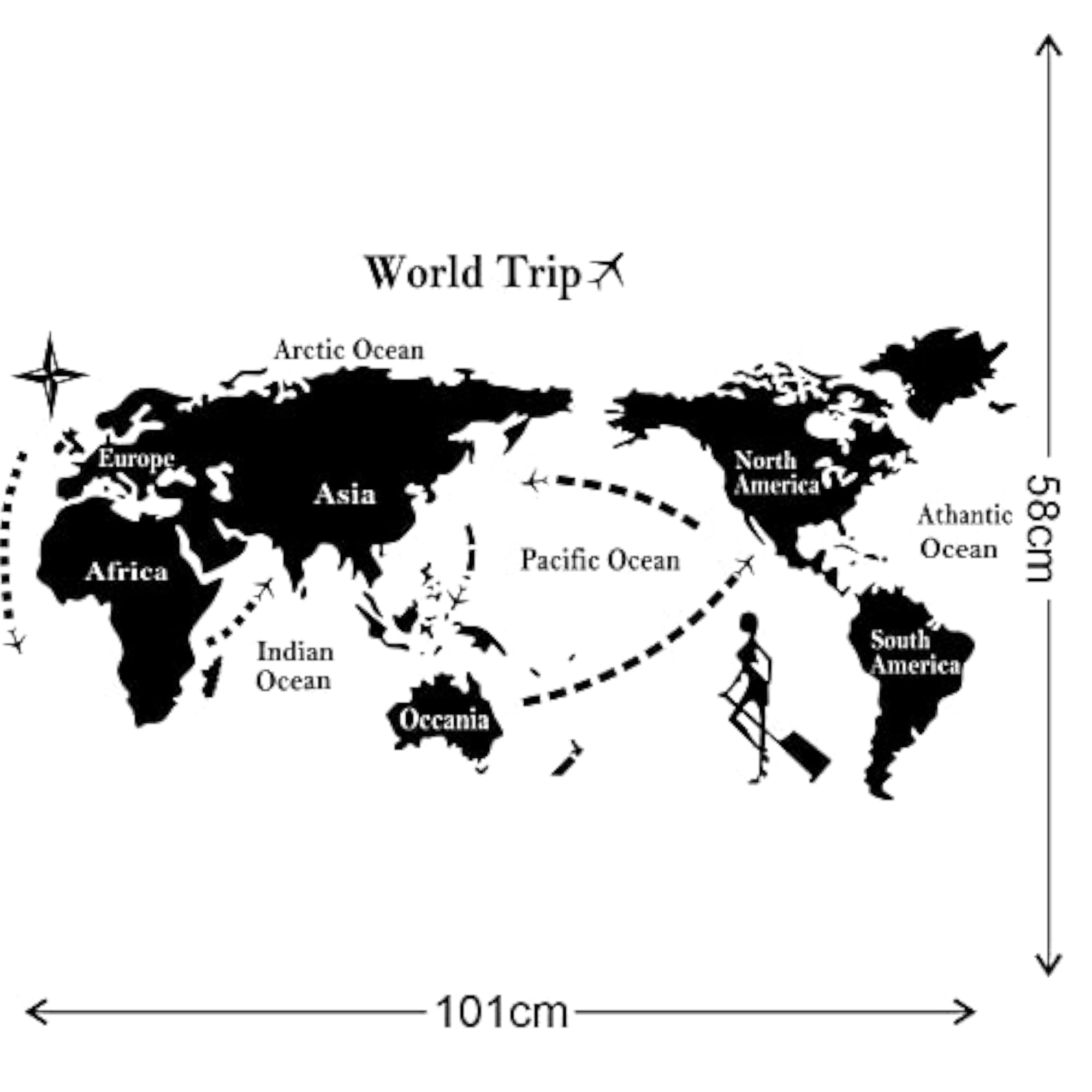 World Map Vinyl Wall Sticker for Home Decoration