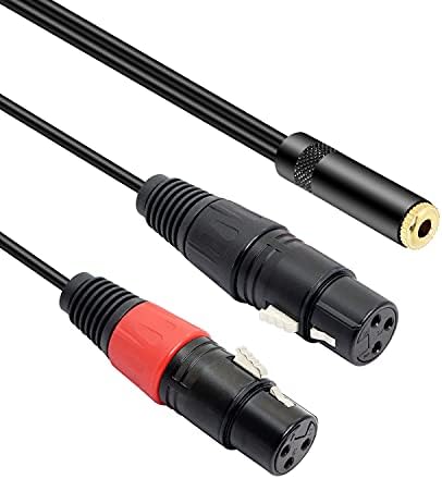 MEIRIYFA Dual XLR to 1/8 Female Adapter,Balanced Mini-Jack(3.5mm) Female to Microphone Cable, 3.5mm Stereo TRS to Dual XLR Female Transforming Cord Converter(1 feet /30cm) (Dual XLR Female)