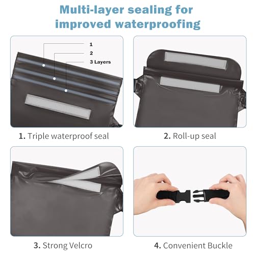 Paquete de 2 Bolsas Secas Impermeables con Correa Ajustable para Cintura, Bolsa Impermeable para Mantener Teléfonos Celulares y Objetos de Valor Seguros y Secos, Ideal para Kayak, Playa, Camping y Natación (Negro) miniatura 4