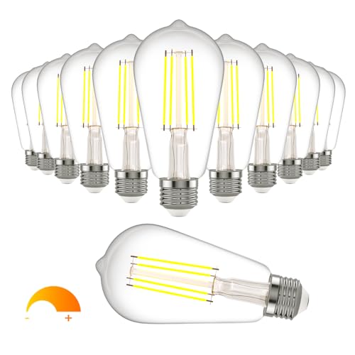 Kawaya E26 LED Edison Bulbs: 8W Equivalent 80W Dimmable LED Bulbs - Vintage ST58 4000k ‎Neutral White - 800 Lumens High Brightness Filament Bulbs with 90+ CRI - Clear Glass, 12 Pack