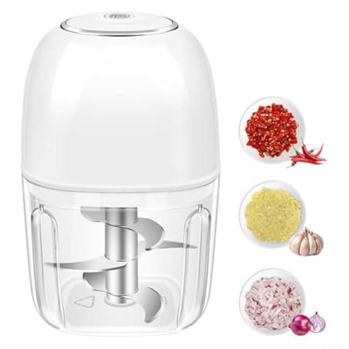 Yuanpgky Hachoir à ail électrique rechargeable par USB, 350 ml, mini robot culinaire à 6 lames avec résistant aux éclaboussures pour une préparation rapide des repas, outil de cuisine portable
