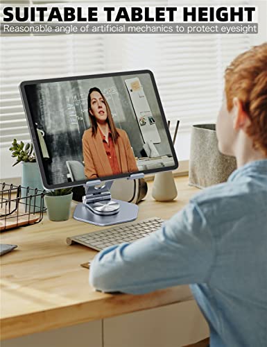 Sojuner Tablet Stand Adjustable, Swivel Ipad Stand With 360 Rotating Base, Aluminum Foldable Desktop Stand Holder Compatible With All Tablet Such As Ipad Pro 12.9,11,10.5,9.7, Grey #TOP7