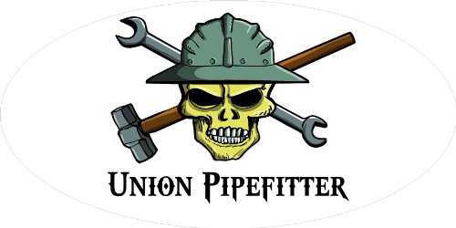 3 – Union Pipefitter Skull Hard Hat/Helmet Stickers 1 1/2” x 3” H331