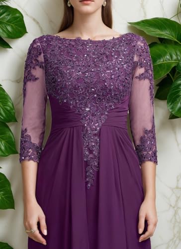 Chiffon Mother of The Bride&Groom Dresses for Women 3/4 Sleeves Sequin Appliques Formal Evening Gowns for Wedding2