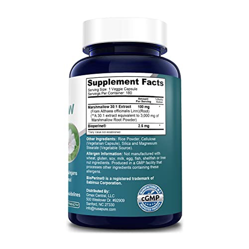 Marshmallow Root Ext 3,000 Mg 180 Veggie Caps (Equivalent To 30:1 Ext ) With Bioperine #TOP1
