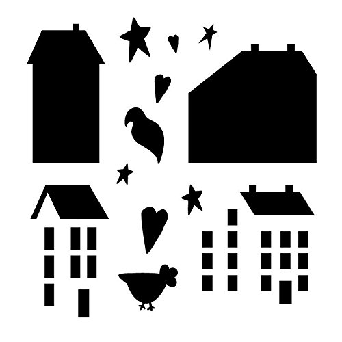 Primitive Houses Stencil by StudioR12 | Country Primitive Art - Reusable Mylar