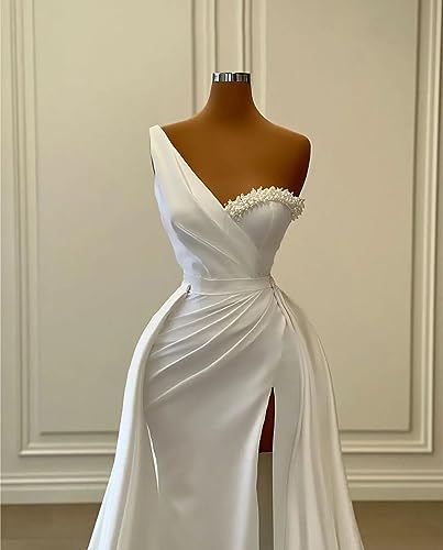 Jorshiman Satin Prom Dress for Women 2025 One Shoulder Formal Dress with Detachable Train Plus Size Wedding Ball Gowns4