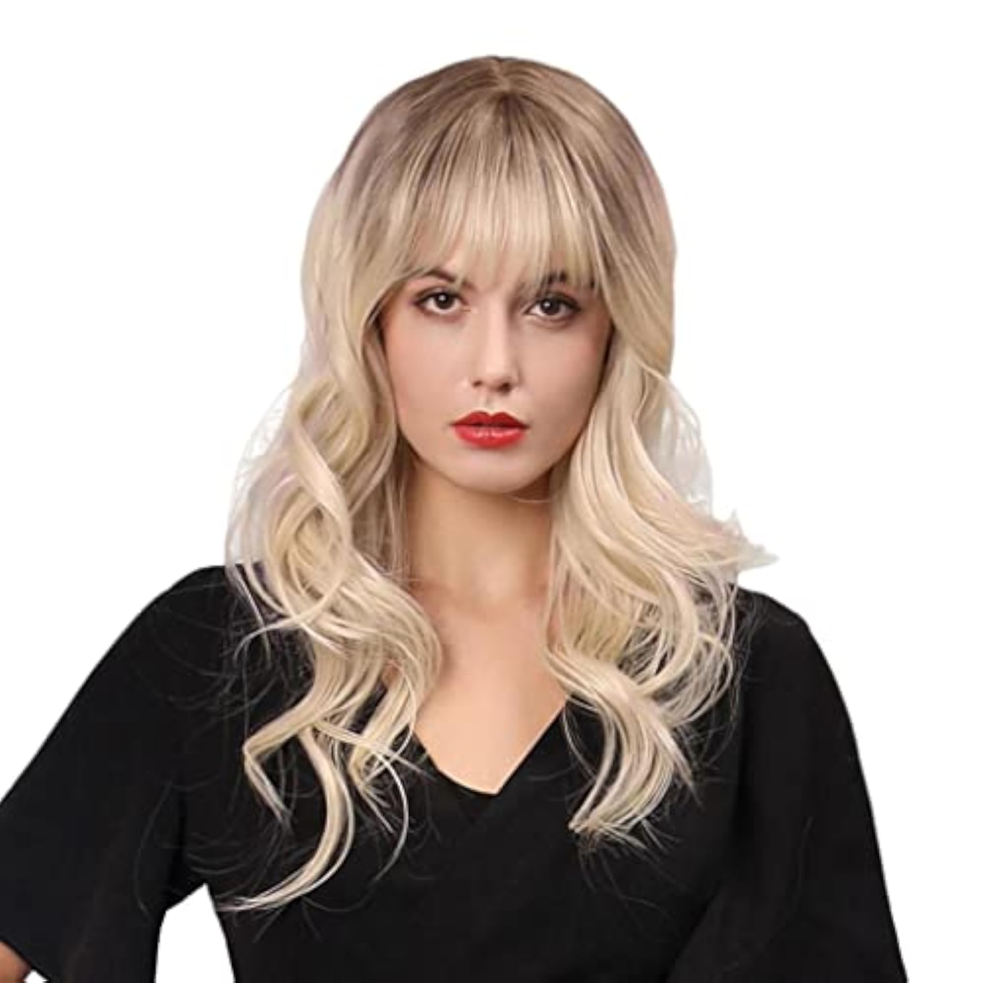 22'' Synthetic Wavy Curly Wig with Neat Bangs