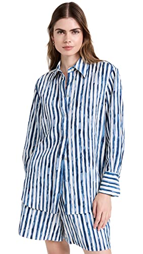 Vince Womens Painterly Stripe Oversized T-Shirt, Coastal Blue, X-Large US