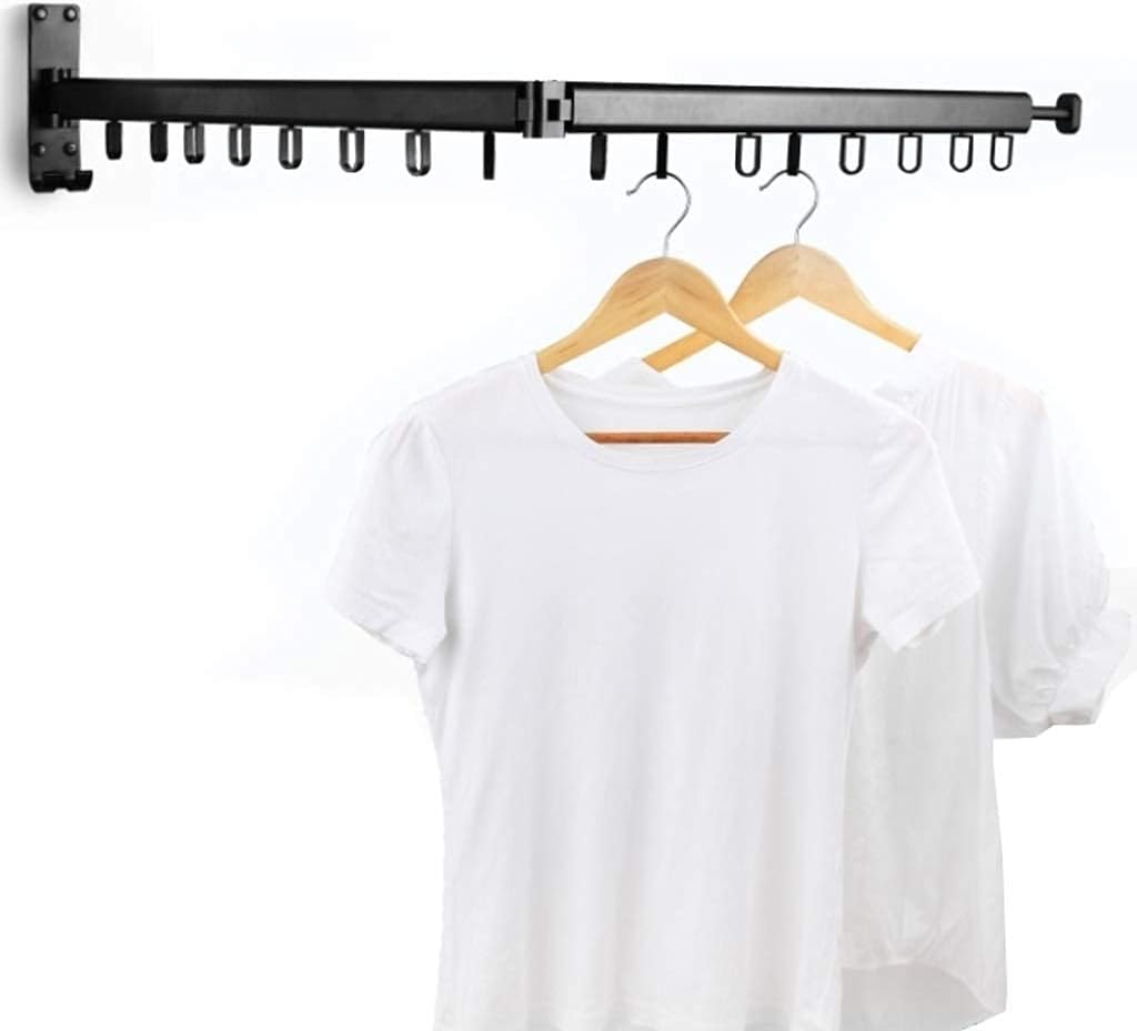 F Clothes Rail Rack S,Clothesline Wall Mounted Fold Retractable Airer, Bath Towel Rack Bar Save Space, Dryer Clothes Hanger with Windproof Hook Space Saving,1 Track|Black-A