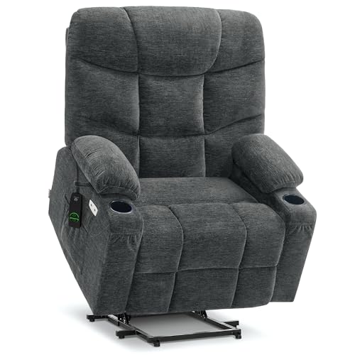 MCombo Oversized Power Lift Recliner Chair with Extended Footrest for Elderly People, Fabric R7399 (Dark Gray, Large-Oversize)