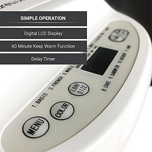 Andrew James Digital Automatic Breadmaker | 11 Pre-set Functions | Bread Maker with Gluten Free, French Bread Modes | Cool Touch Display Window Digital Control 1 Hr Keep Warm | 3 Accessories (White)