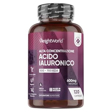 Acido Ialuronico Vegano da 600mg, 120 Capsule, 1 al Giorno, (Scorta per 4 Mesi), Acido Ialuronico Integratore da Sodio Ialuronato, Hyaluronic Acid con 500-700 kDa, Senza Magnesio Stearato né Glutine