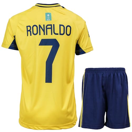 MAILLOT ENFANT #7 Heim Kinder Trikot mit Kurz, Fußball Set Jugendgrößen(140, 6-7 Jahre,Gelb)