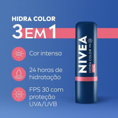 NIVEA Hidratante Labial Hidra Color Rosé 4,8g - Combinação de cor intensa com o cuidado confiável.