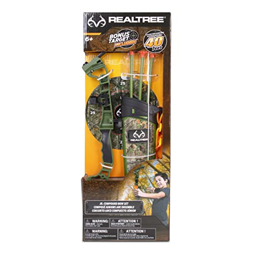 NKOK Realtree Jr. Compound Bow Set; PVC Tipped Suction Cup Arrows Can Be Propelled Up to 40 Feet; 3 Arrows and Target; Red LED Scope; Age 6+
