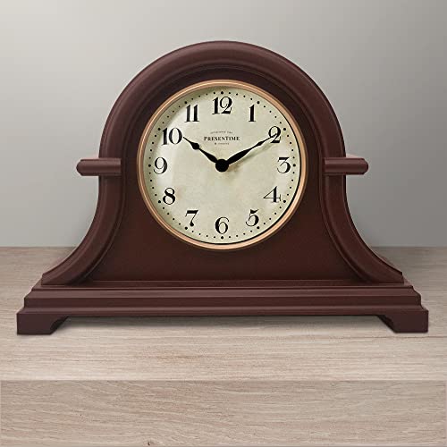 Presentime & Co Vintage Farmhouse Table Clock Series Napoleon Mantel Clock,13 X 10 Inch, Domed Lens, Quartz Movement, Walnut Brown Color #TOP1