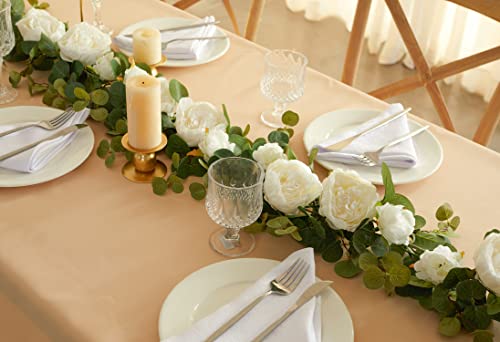 2Pcs Misspin Eucalyptus Garland With Flowers, 11 Lovely Flowers, Artificial Eucalyptus And Rose Garland Decor, Floral Garland Greenery Garland For Wedding Table Decor (White) #TOP4