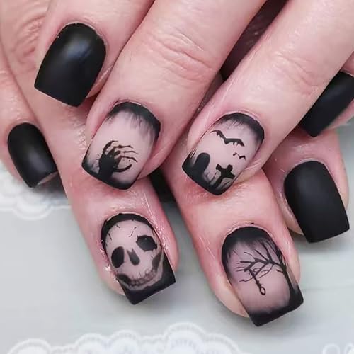 Goth Press on Nails - Halloween Short Fake Nails | Horror Monster...