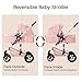 TODECARE 2 in 1 Baby Stroller, Convertible Pushchair Stroller w/Reversible Seat, Foldable Newborn Pram Carriage, Adjustable Canopy, Storage Basket, Diaper Bag & Cup Holder, 0-36 Months, Pink