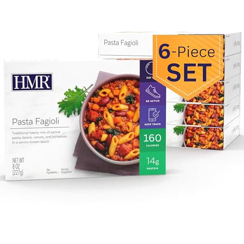 HMR Pasta Fagioli Entrée | Pre-packaged Lunch or Dinner to Support Weight Loss | Ready to Eat | Vegetarian | 14g of Protein | Low Calorie Food | 8oz Serving per Meal | Pack of 6