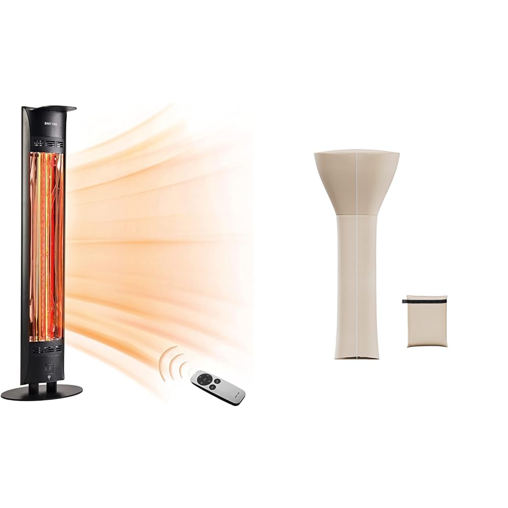 EAST OAK Outdoor Patio Heater,1500W Portable Outdoor Indoor Electric Heater & Patio Heater Covers with 300D Oxford Fabric, Zipper, Storage Bag, Waterproof, Dustproof