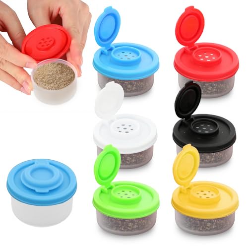 6 Pcs Mini Salt and Pepper Shakers, Travel Salt and Pepper Shakers Mini, Sealed and Moisture-Proof, Lightweight and Portable, Suitable for Travel Camping Picnic Outdoor Kitchen (6 Colors)