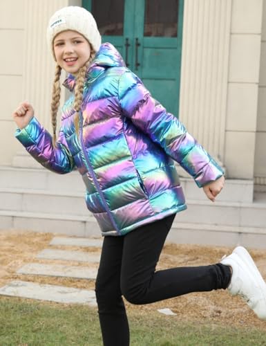 Lovekider Hooded Puffer Jacket for Girls 4-12T Packable Down-Alternative Warm Coat Shiny Outerwear for Kids Winter4