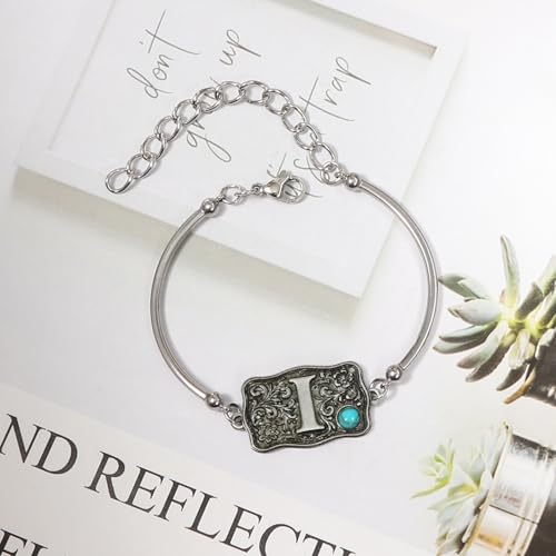 Image of Belt Buckle Bracelet Initial Letter A-Z Bracelets Western Cow Tag Bracelet Belt Buckle Necklace Western Style Initial Letter Pendant Necklace