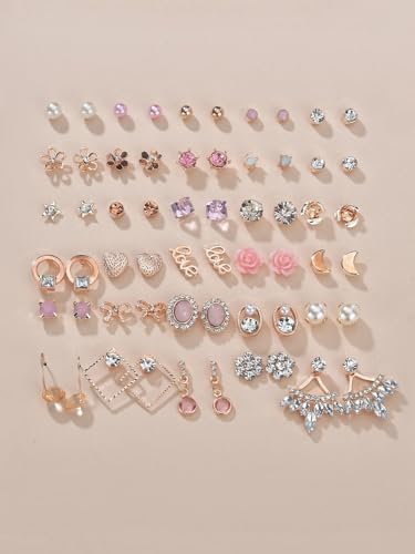 Image of Shining Diva Fashion 30 Pairs Combo Set Stylish Crystal Pearl Earrings for Women and Girls