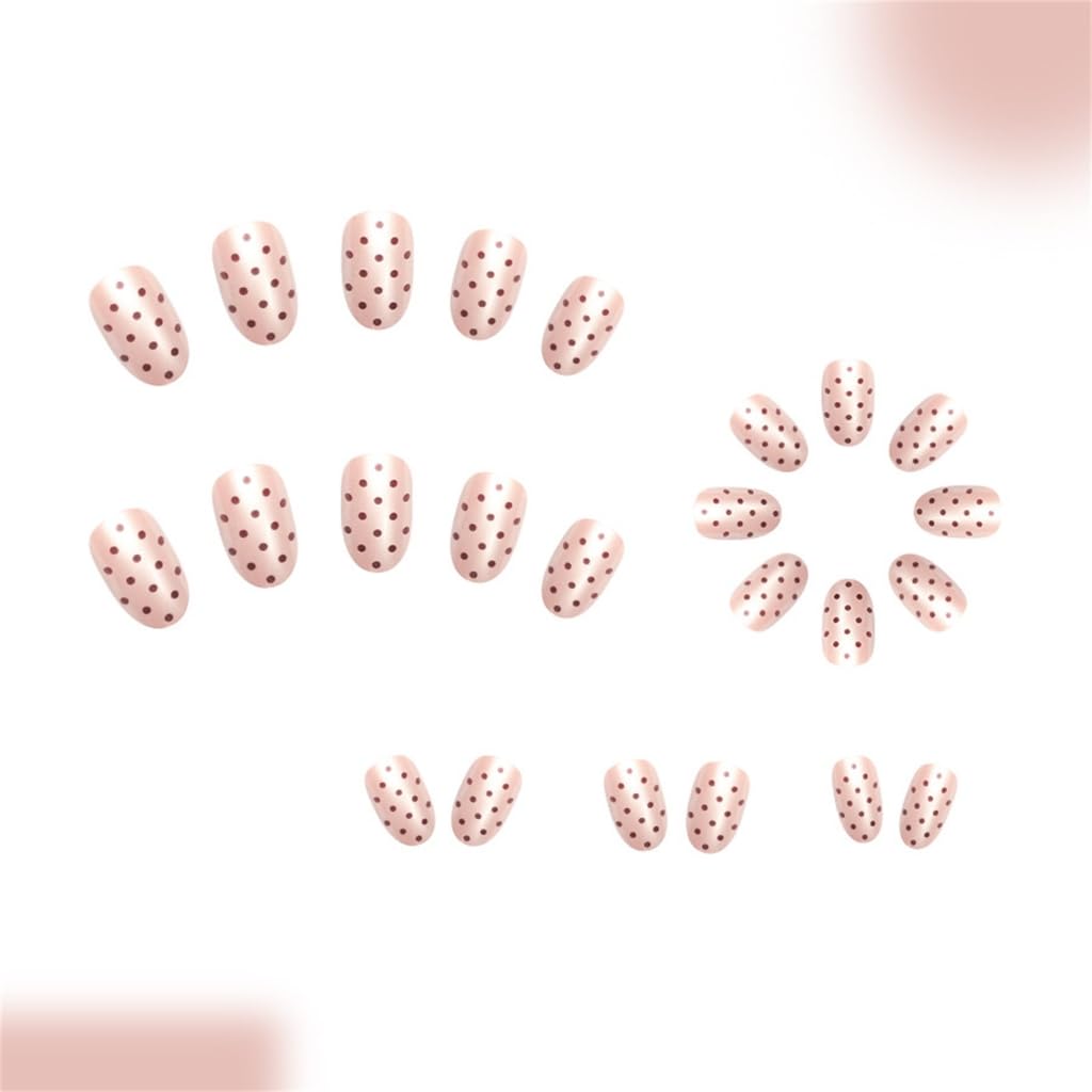 24 Pieces Glossy Oval Press ons Short Matte Coffee Dots False Nails for Women and Girls Christmas Holiday Nails