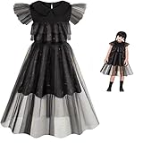 Marendyee Kids Wednesday Addams Family Outfits Cosplay Costume Aednesday for Children Girls Halloween Cosplay Black 5-6 Years