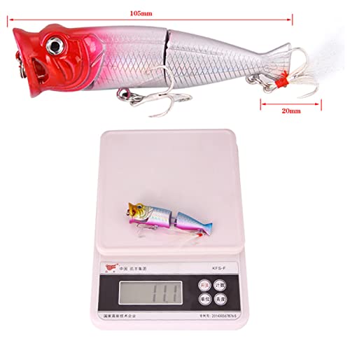 Two Section Design Popper Fishing Lures, Jazalic 5 Pcs Topwater Popper Lures 3D Eyes Fishing Accessories For Saltwater Casting And Freshwater Surface Fishing, Gt Tuna Kingfish Large Predator Fish #TOP6