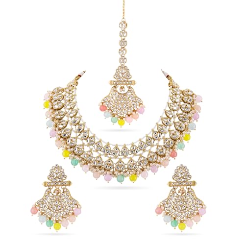 Image of Rubans Beads Necklace Set Gold Plated Traditional Jewellery Gift for Women & Girls