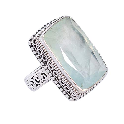 Bague en argent 925 et préhnite verte rayonnante pour femme