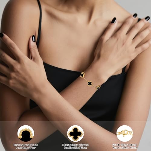 Elegant Four Leaf Clover Bracelet for Women - 18K Gold Plated Adjustable Pearl Chain Jewelry Gift - Image 2